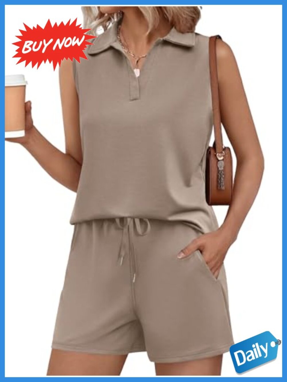 Women's Two Piece Sleeveless Short Set Summer Casual Lounge Tracksuit